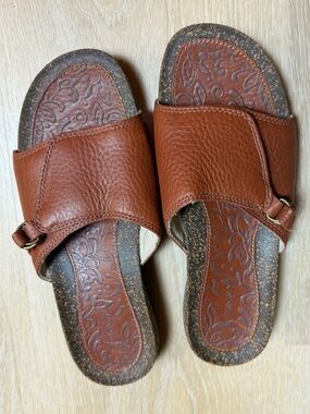 Teva Leather Slide Sandals Cognac Brown Comfort Size 8